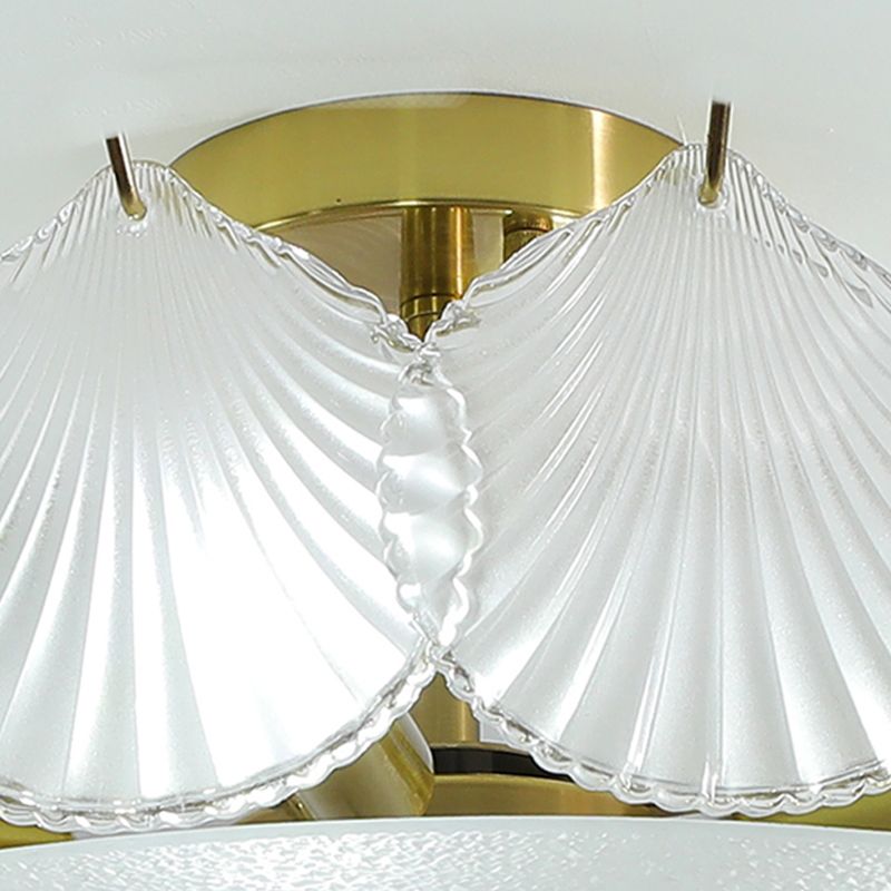 Round Semi Flush Mount Light Fixture Modern Style Glass Gold Ceiling Light