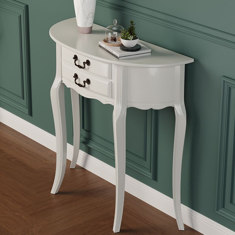 35.43" Tall 2-drawer Console Table Solid Wood Half Moon End Table for Hall