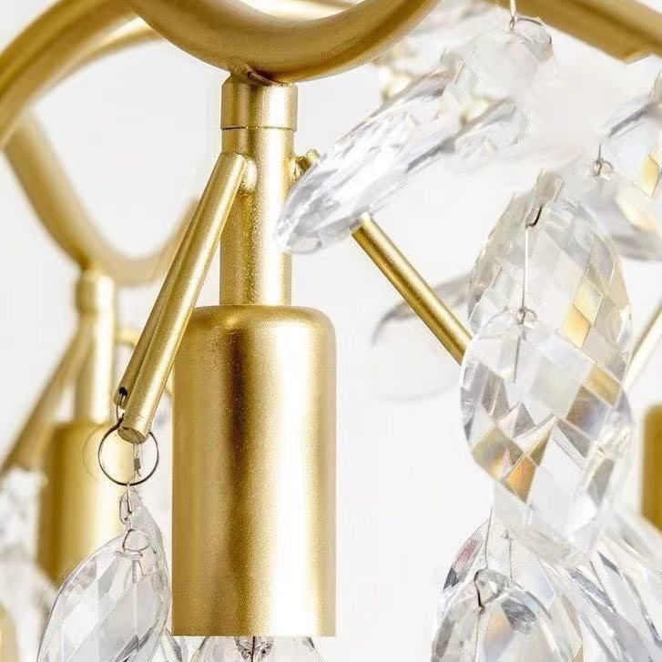 Crystal Leaf Pendant Light Fixture Country Style Living Room Chandelier in Gold