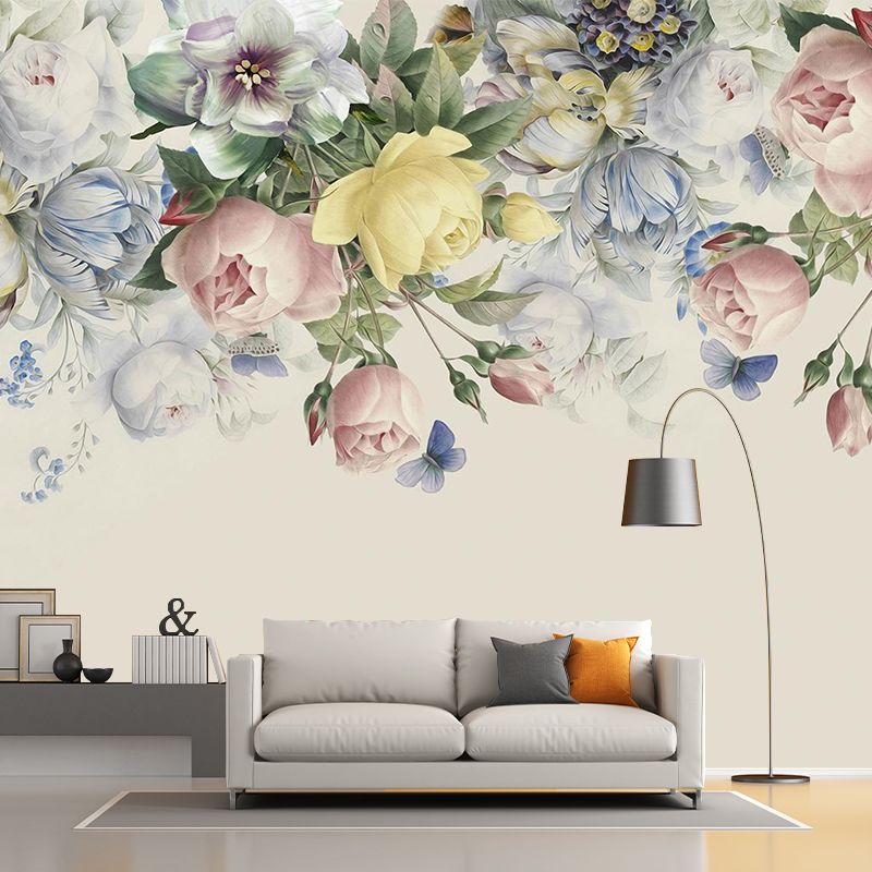 Semi-Open Peonies Flower Murals Wallpaper Stylish Smooth Wall Decor for Girls Room