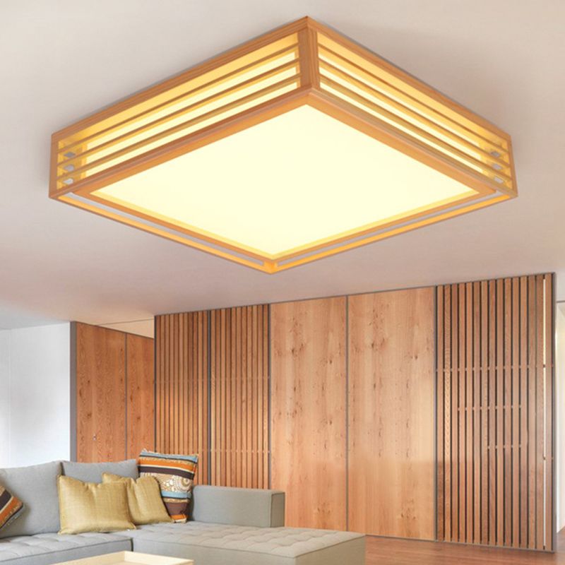 Wood Square Flush Ceiling Light Japanese Flush Mount Lighting Fixture for Bedroom