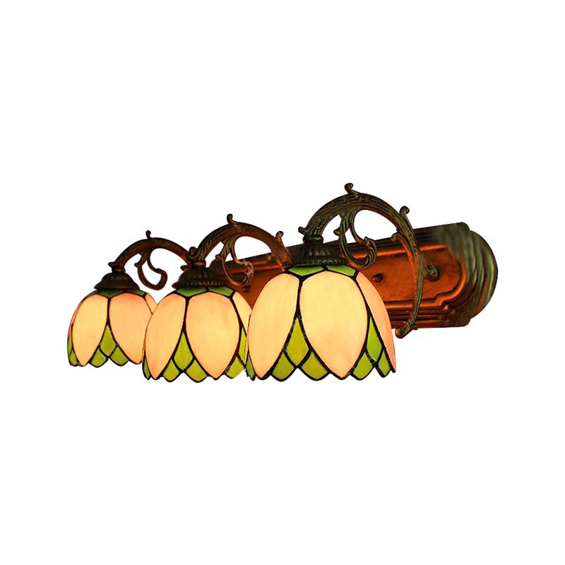 3 Heads Scallop Vanity Light Tiffany Stained Glass Decorative Wall Fixture Light in Pink