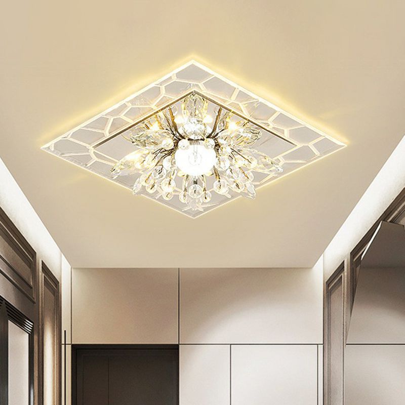 Modern Style Square Flush Light Crystal Hallway LED Flush Ceiling Light Fixture in Clear