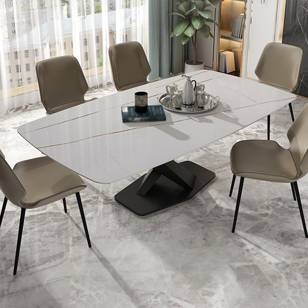 Traditional Luxury Dining Site Table Rectangle Stone Furniture with Pedestal Base