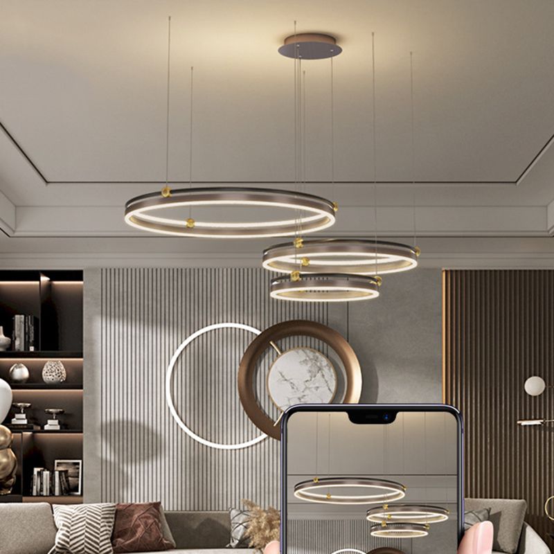 Metal Multi-Tier Chandelier Light Fixture Modern Style LED Coffee Chandelier Pendant Light