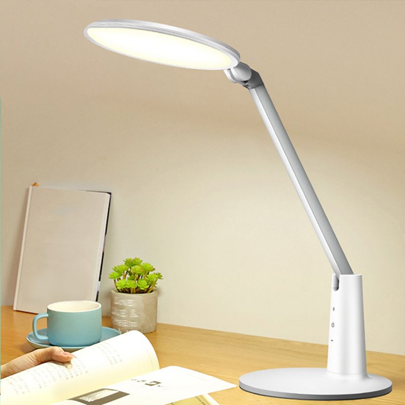 White Circular Rechargeable Desk Lamp Minimalist LED Plastic Reading Book Light for Bedroom