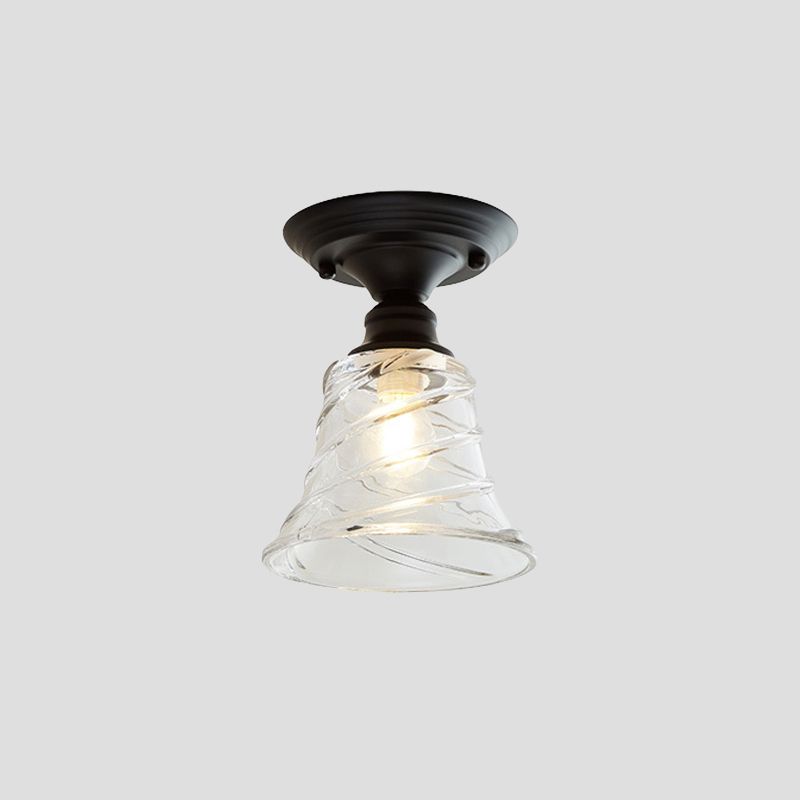 Luminaire semi-encastré à une lumière ondulée/large évasée, luminaire industriel en verre texturé transparent noir