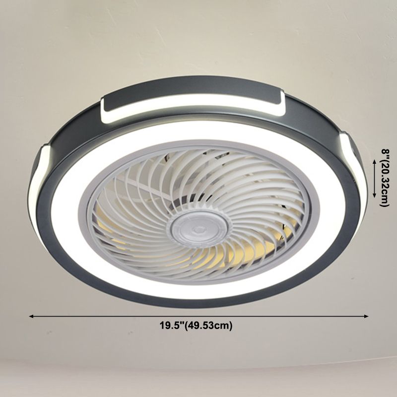 Nordic Circular Ceiling Fan Light Fixture Metallic Bedroom LED Semi Mount Lighting