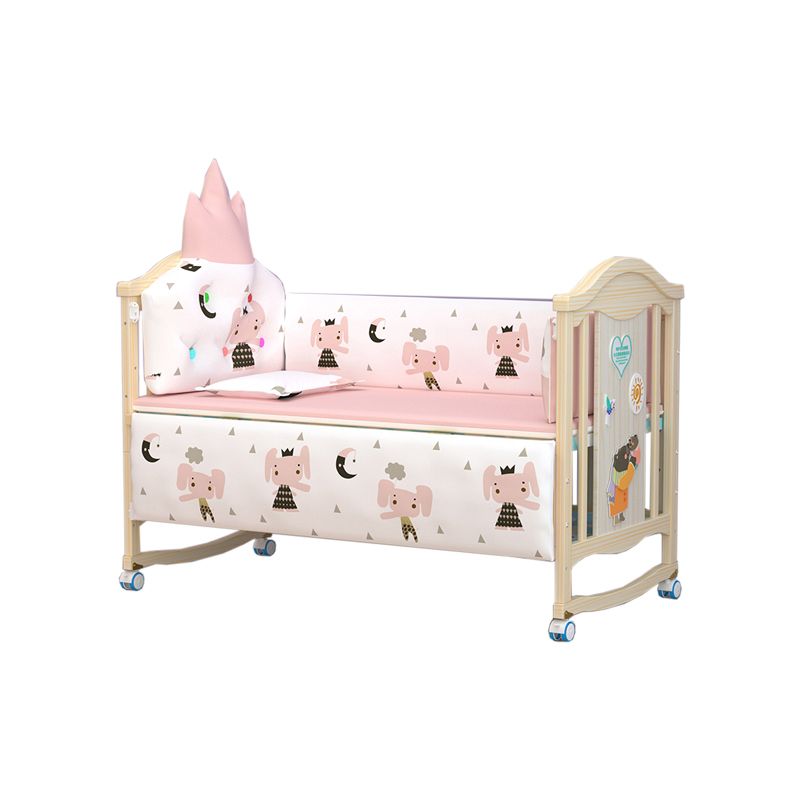Scandinavian Wooden Nursery Bed Under Crib Storage with Wheels