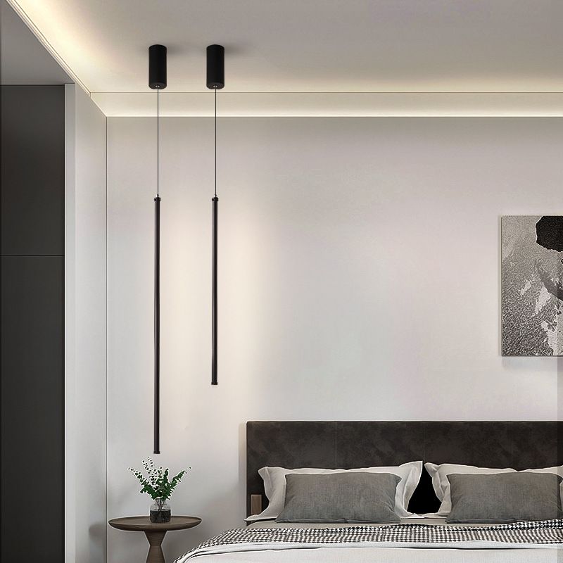 1 leichte lineare hängende Anhänger moderne Metallhängung in Schwarz für Schlafzimmer