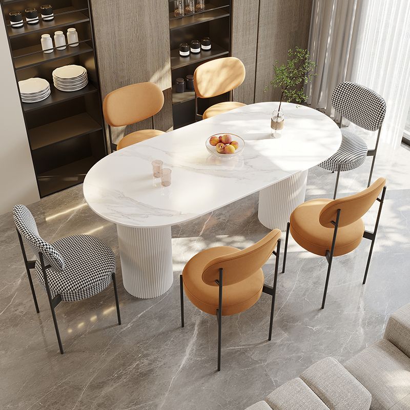 Modern Sintered Stone Dining Table Contemporary White Table with Metal Base