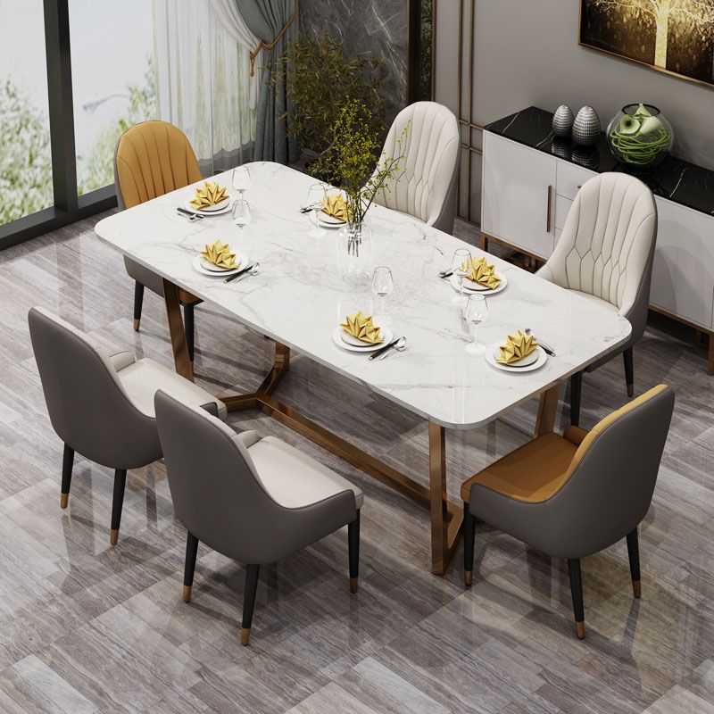 Table en pierre frittée pour restaurant Table à manger de luxe avec base à tréteaux