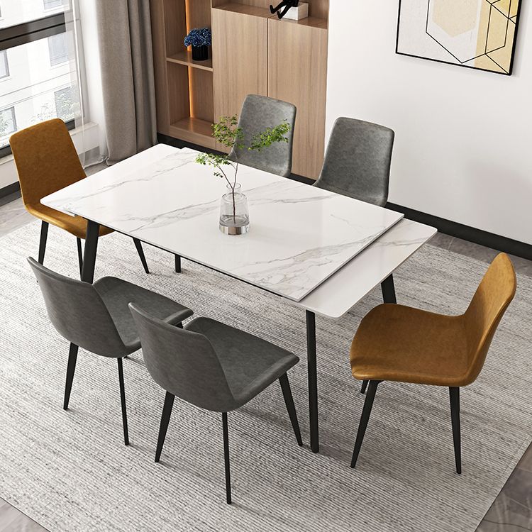 Modern 1/4/5/7 Pieces Rectangle Dining Table Set with Stone Top White Scalable Dinette Set