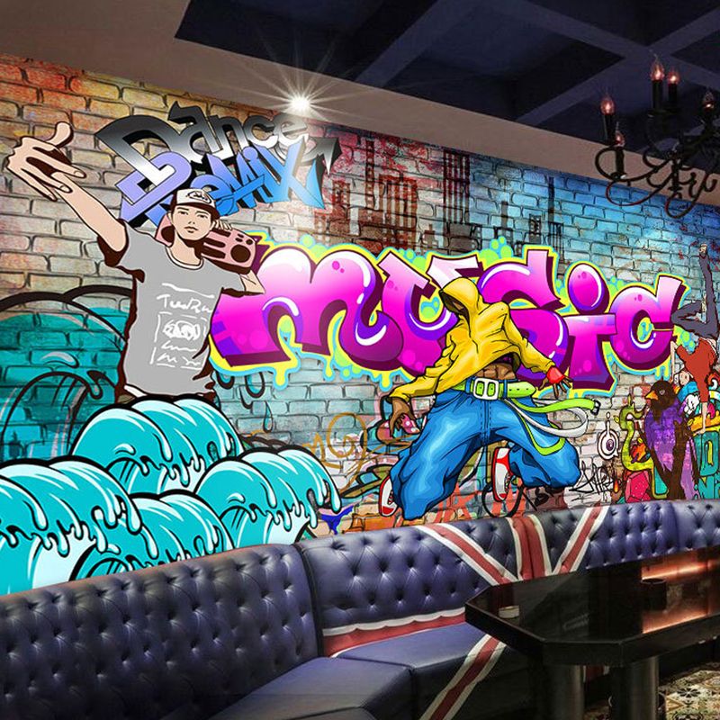 Street Graffiti Mural Wallpaper in Multi-Color, Industrial Wall Decor for Coffee Shop