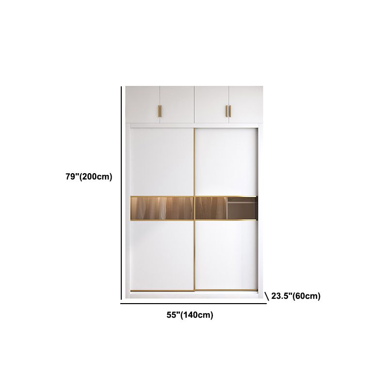 White Engineered Wood Wardrobe Armoire Modern Sliding Door Wardrobe
