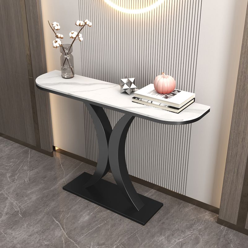 Stone Half Moon Console Table 31.5-inch Tall Accent Table for Hall