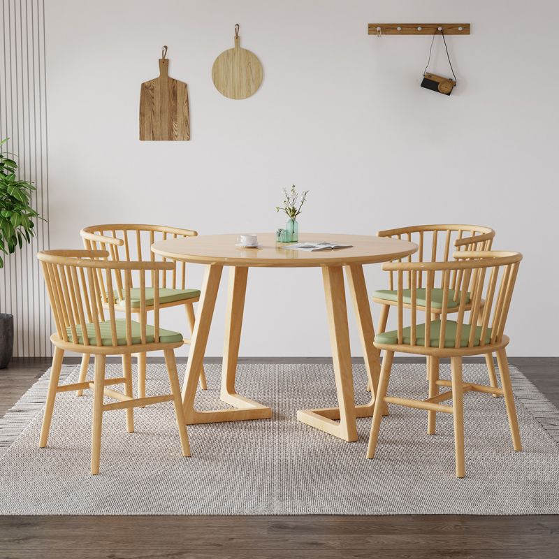 Modern Round Dining Table Rubberwood Solid Wood Dining Table with Sled Base