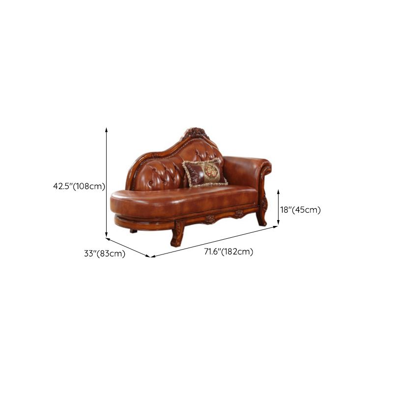 Genuine Leather Tufted Back Sofa Leather Round Arm Sofa in Brown