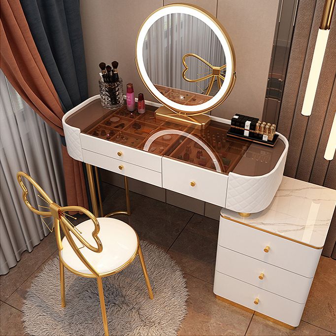 Glam Makeup Vanity Set Glass Top Vanity Dressing Table with Drawers