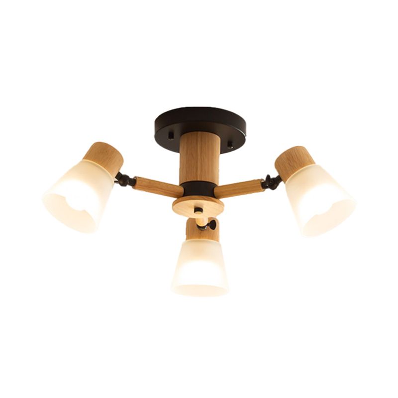 Nordic Ceiling Lighting Radial Semi Flush Mount with Wood for Living Room