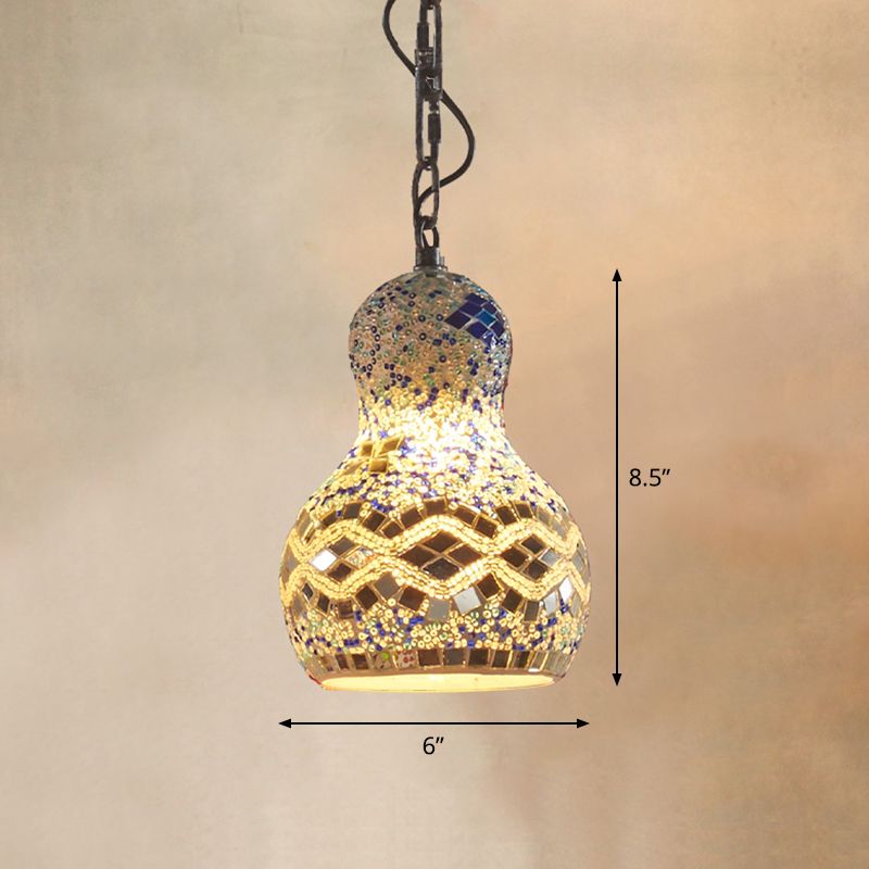 Traditional Pear Suspension Lighting 1-Light Stained Glass Pendant Ceiling Light for Restaurant