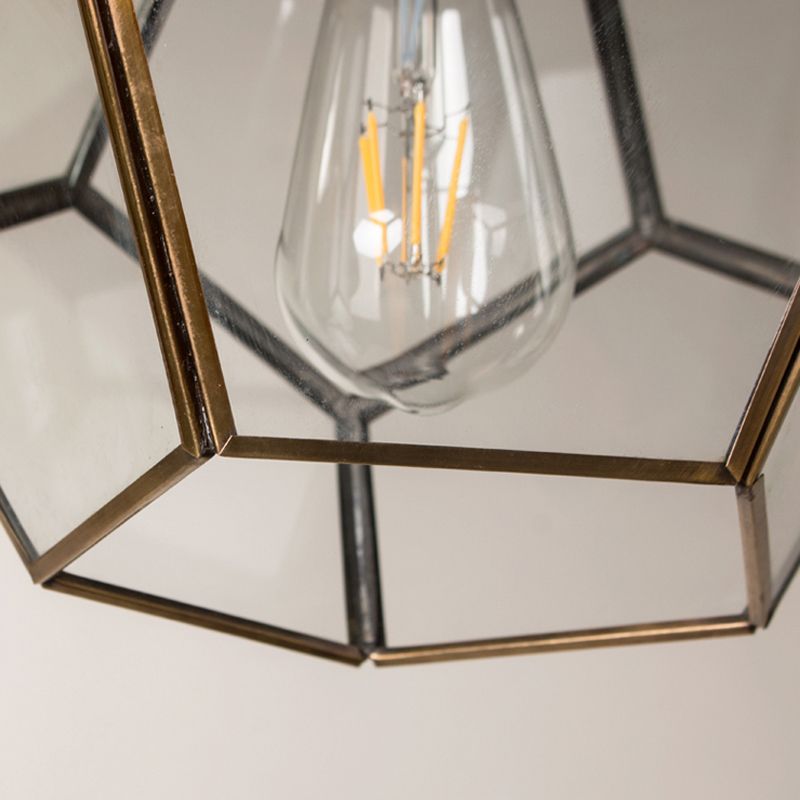 Nordisches Pentagon hängen leichtes Glas 1 Kopf Deckensuspensionslampe in Schwarz/Messing für Wohnzimmer
