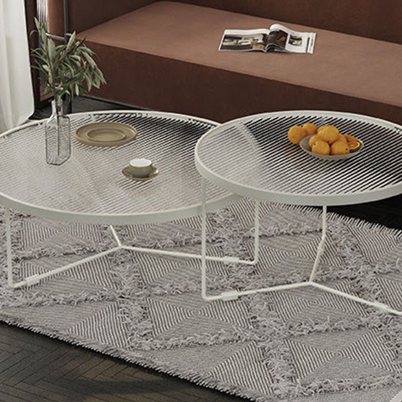 Modern Round Coffee Table Glass Top and Iron Coffee or End Table Cross Legs