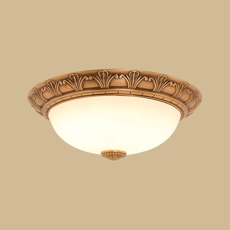 Cream Glass Bronze Flush Mount Light Flower/Leaf/Floral-Trimmed Bowl Traditional LED Ceiling Light Fixture, 12"/16" W