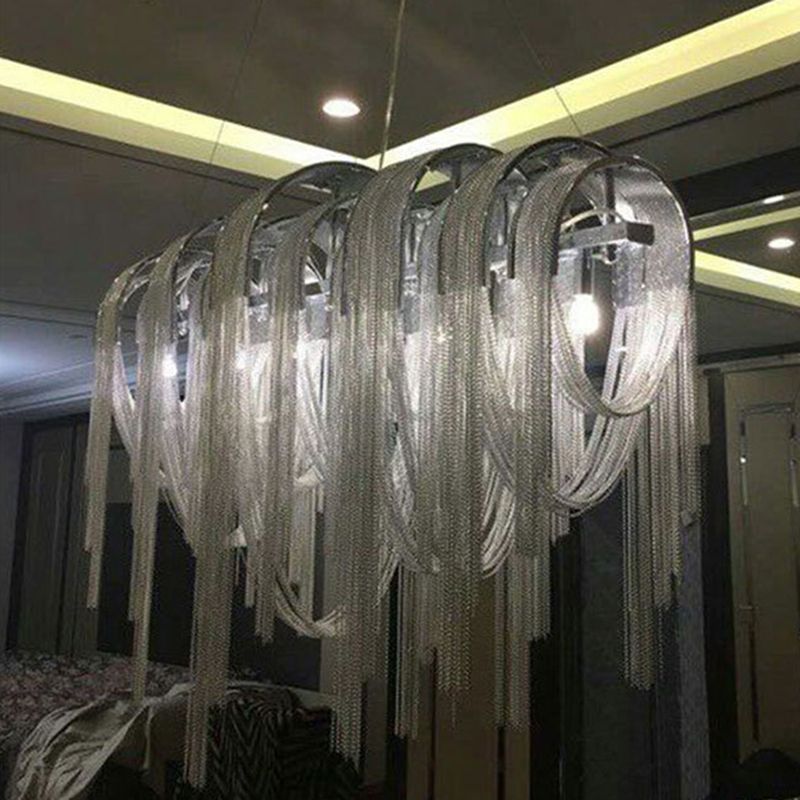 Lampadario ad arco in alluminio lampadario postmoderno 12-bulb argento sospensione per lobby