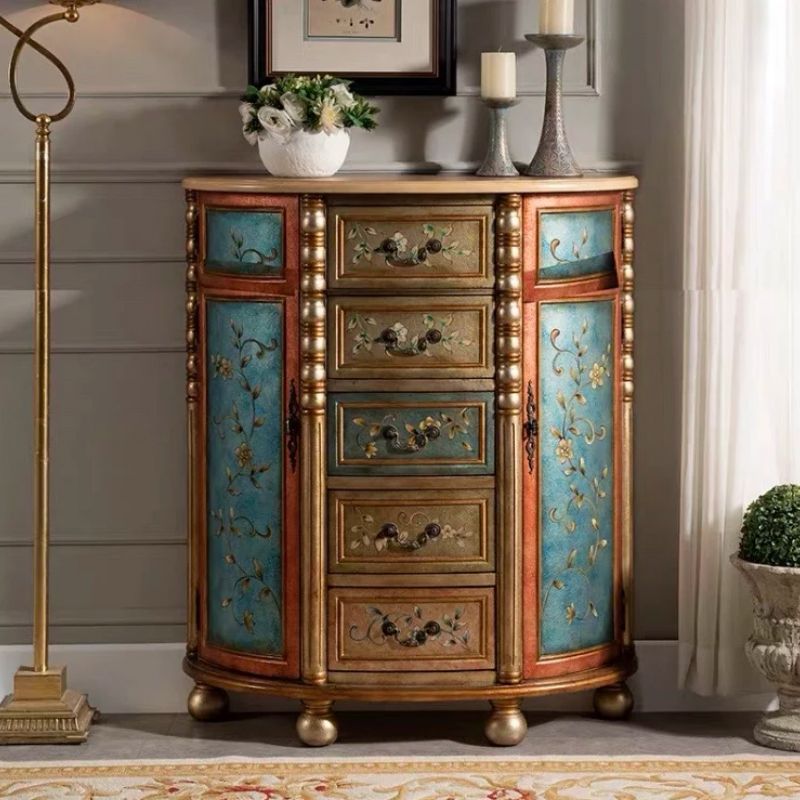 Industrial Bombe Accent Cabinet with Drawers and 2 Doors in Solid Wood