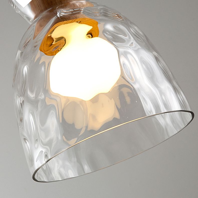 Ripple Glass Black Hanging Lamp in Modern Artistic Style Wooden Geometric Pendant Light