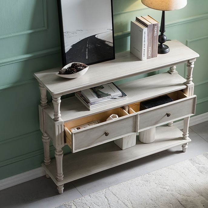 French Country Rectangle Console Table Rubber Wood Console Sofa Table with Drawer for Hall