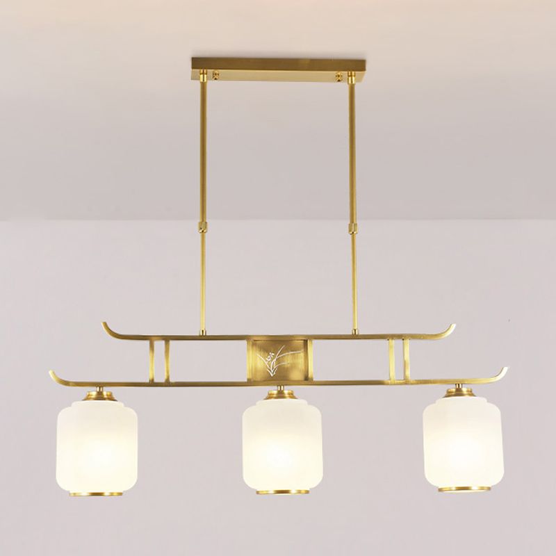 Luminaires d'éclairage de l'île du cylindre moderne Verre 3 Éclairage pendentif léger en or