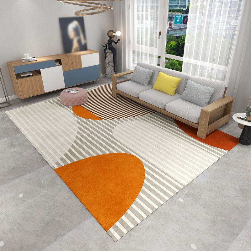 Orange Modern Area Carpet Geometric Print Polyester Area Rug Stain Resistant Rug for Living Room
