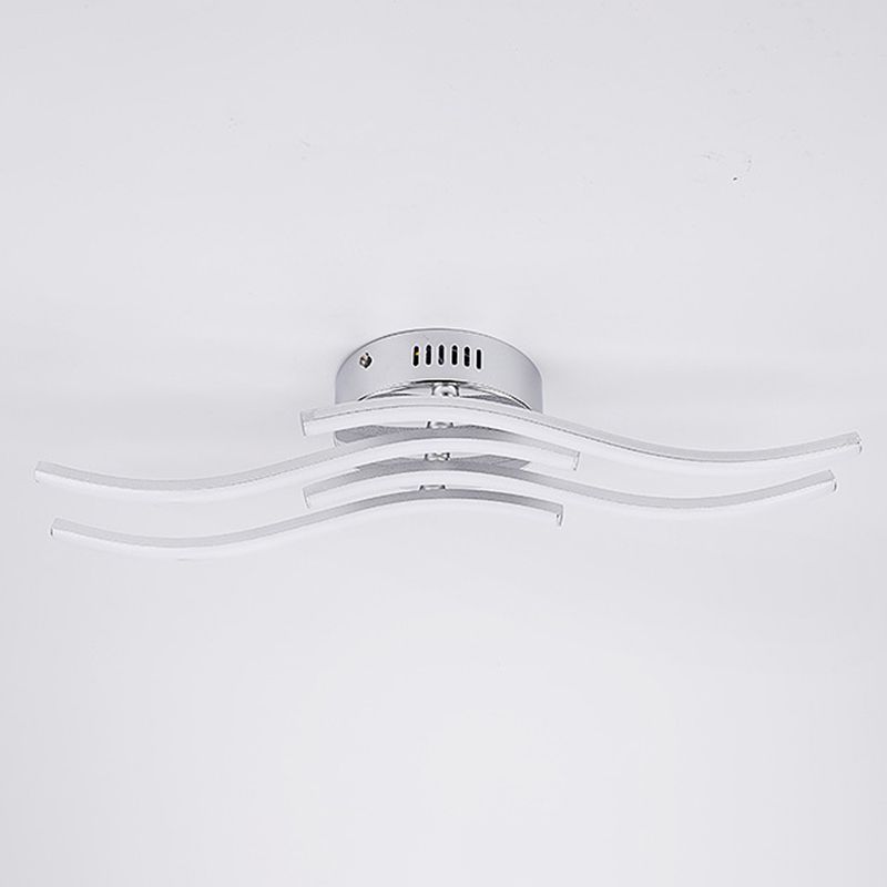 Aluminum Alloy Wave Shaped LED Ceiling Light Acrylic Shade Modern Simplicity Style Lighting Fixture in Sliver
