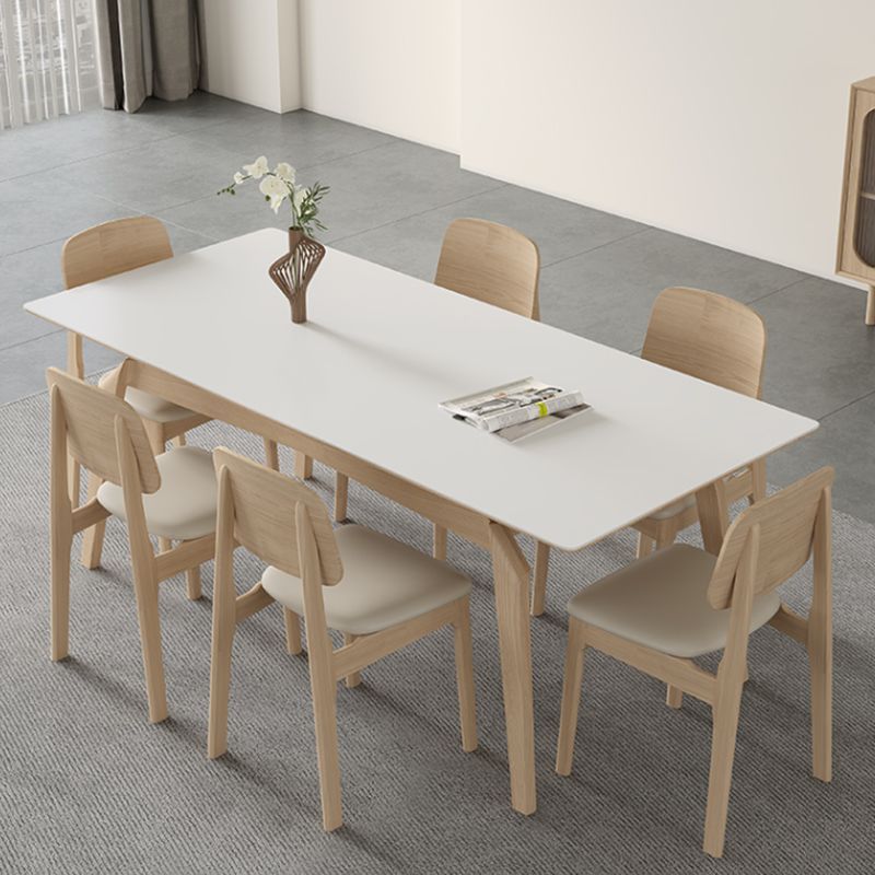 White Stone Top Rectangle Contemporary Dining Table with 4 Foot