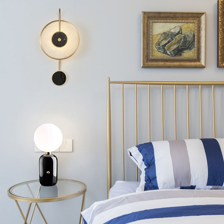 Contemporary Stone Wall Lighting 1-Light Circle Sconce Light for Living Room