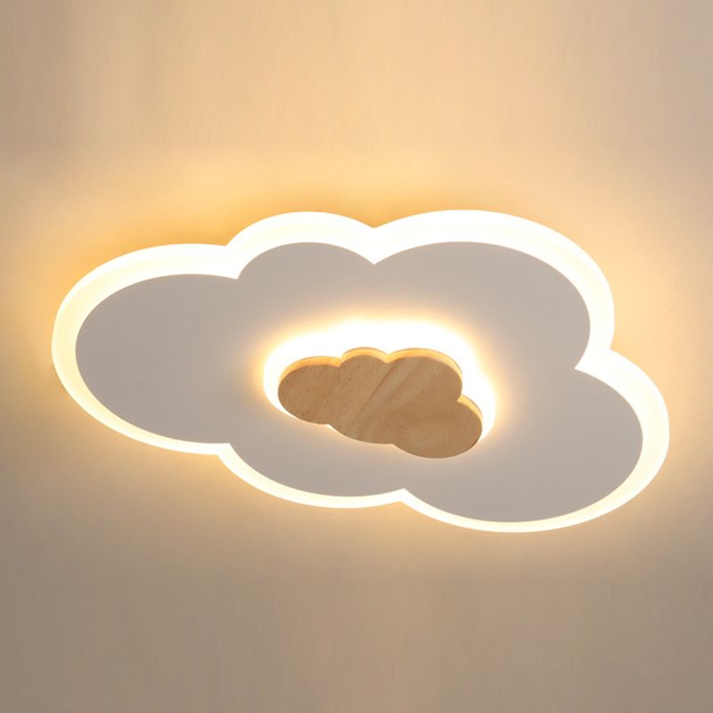 Metal Cloud Shape Flush Mount Light Kid Style 2-Lights Flush Mount Ceiling Light in White
