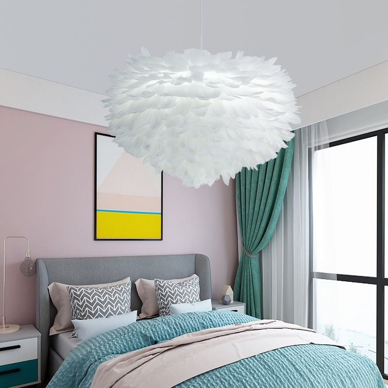 Art Deco Feather Pendant Light Fixtures Modern Creative Globe Hanging Ceiling Light for Bedroom