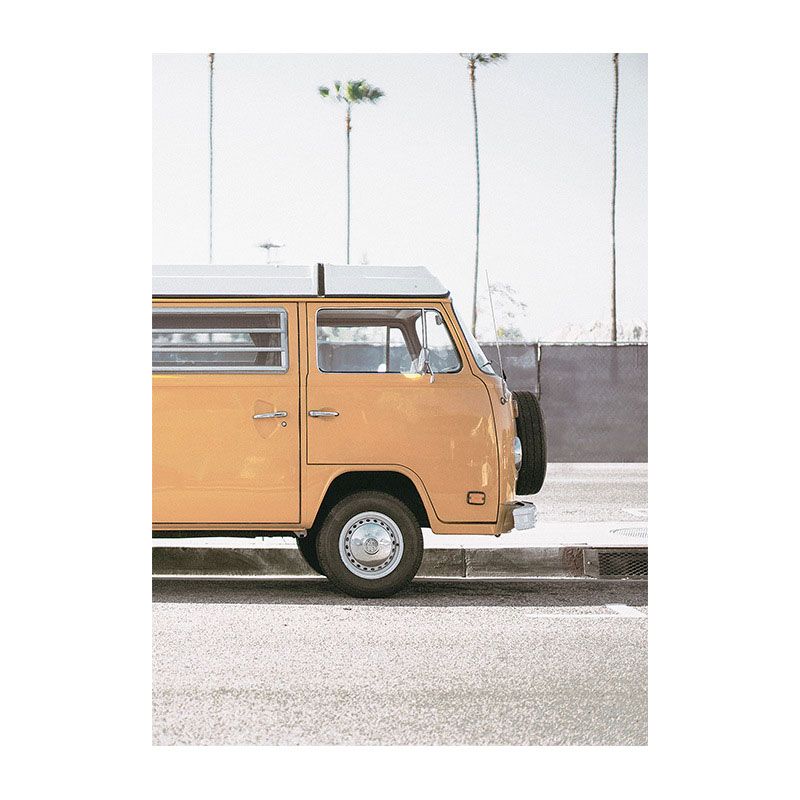 Bus Wall Art Textured Modern Style Living Room Canvas Print in Yellow-White