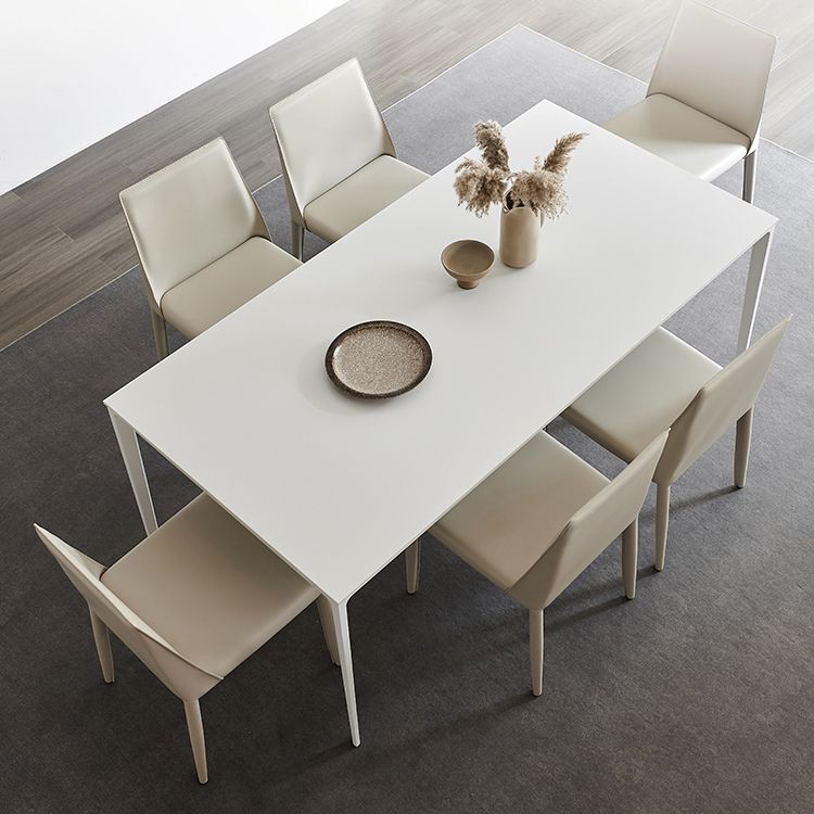 Industrial Rectangle White Dining Table Sintered Stone Standard Dining Table for Kitchen