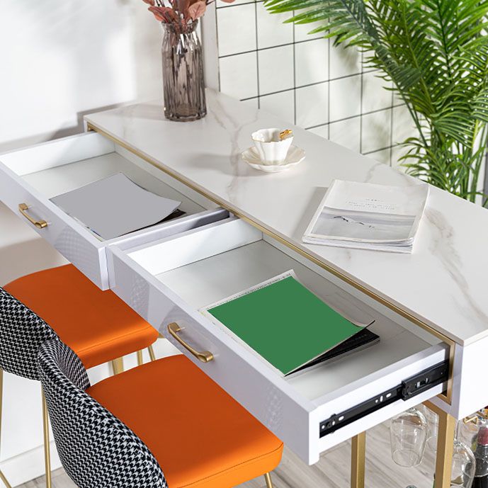 Stone Bar Table Set Industrial Rectangle 1/3 Pieces Pub Table with Upholstered Stools