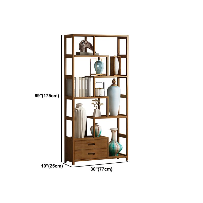 Modern Bamboo Etagere Shelf Bookcase Open Back Vertical Bookshelf for Study Room