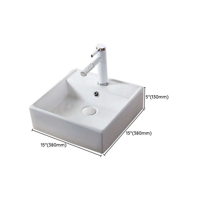 Modern Vessel Bathroom Sink Rectangular Porcelain Drain Vessel Sink(Not Included Faucet)
