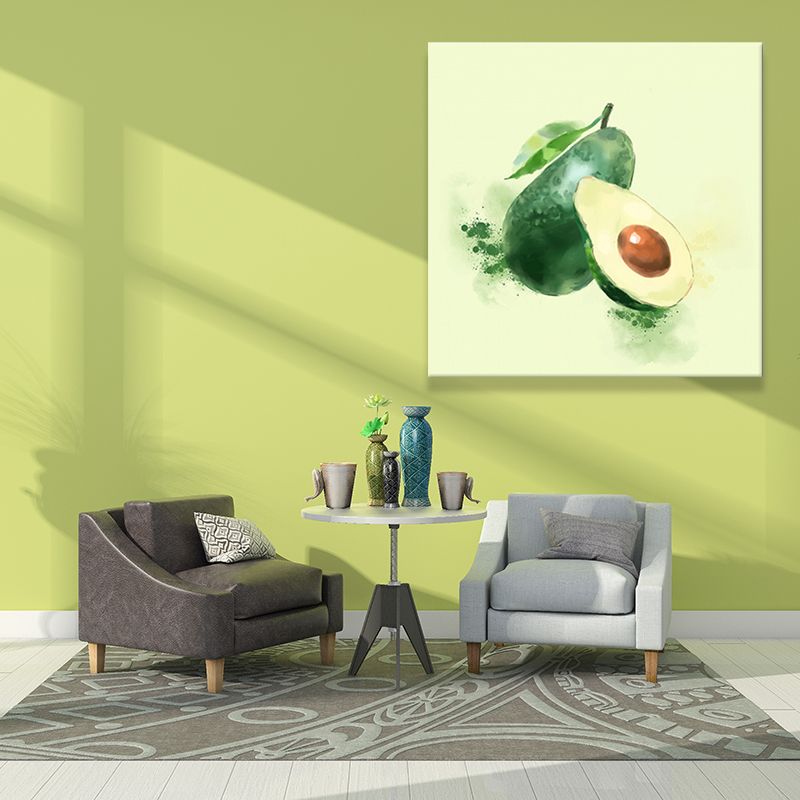 Green Avocado Wall Art Print Fruit Kids Style Textured Wall Decoration for Living Room