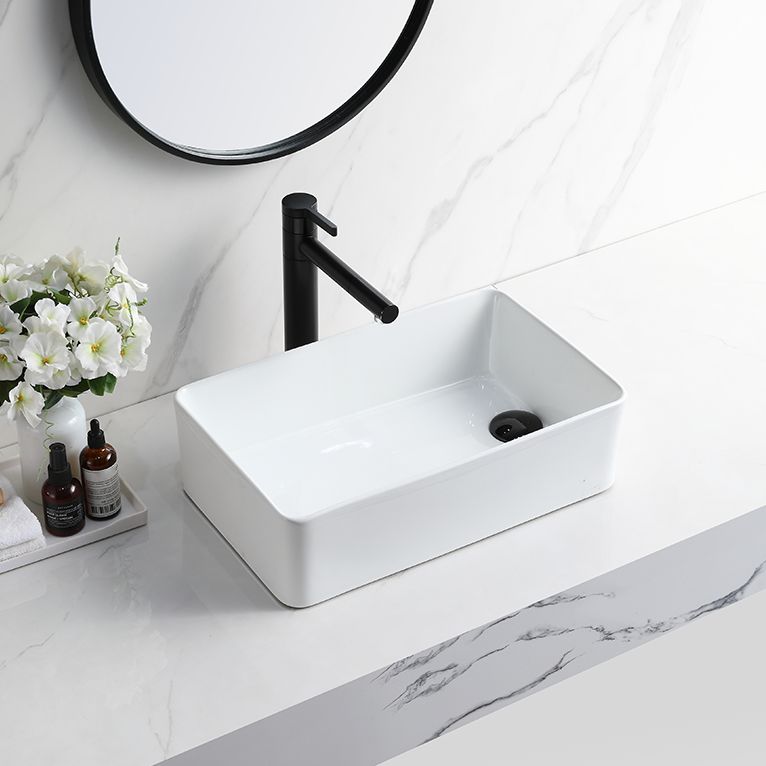 Contemporary Bathroom Sink Rectangular Porcelain Vessel Sink with Pop-Up Drain
