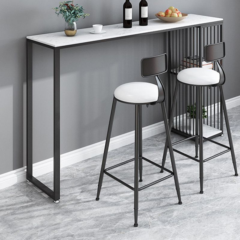 Industrial Marble Metal Pub/Bar Table With 18" Wide Elm Top Counter Wine Table