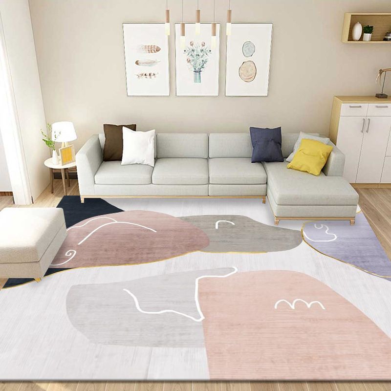 Black Color Block Rug Polyester Nordic Rug Washable Rug for Living Room