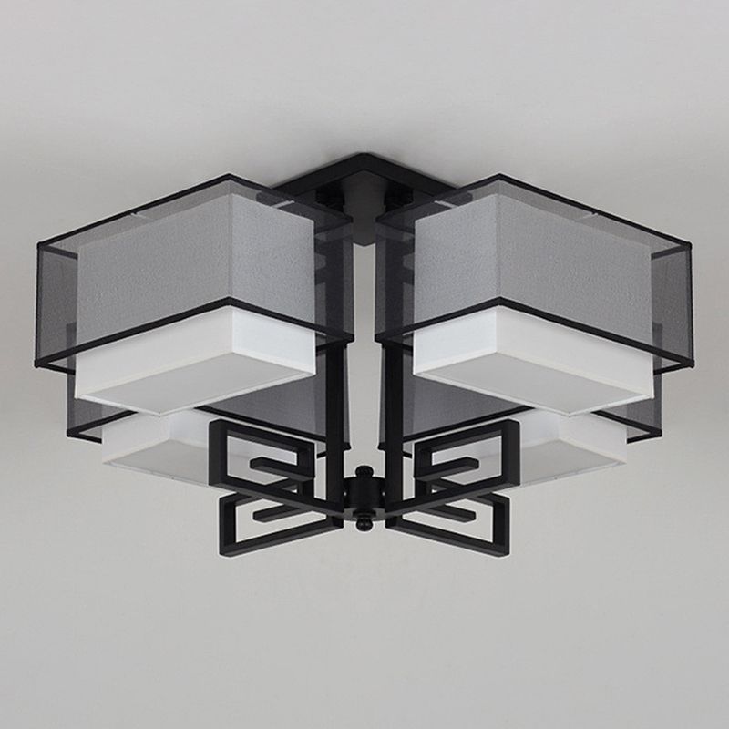 Traditional Fabric Semi Flush Light 4-Light Ceiling Fixture for Living Room