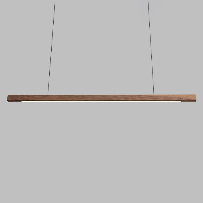Minimalist 1 Light Wood Island Lamp Linear LED Long Strip Hanging Light